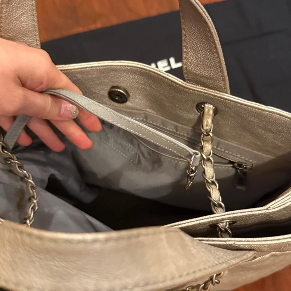 CHANEL CC GHW 2 Way Chain Shoulder Bag Calfskin Leather in Grey